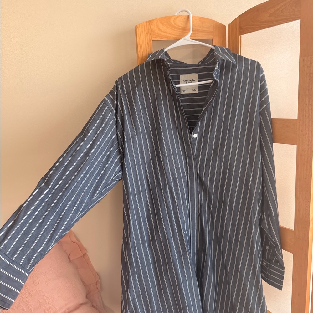 Abercrombie & Fitch Navy and White Striped Shirt Dress